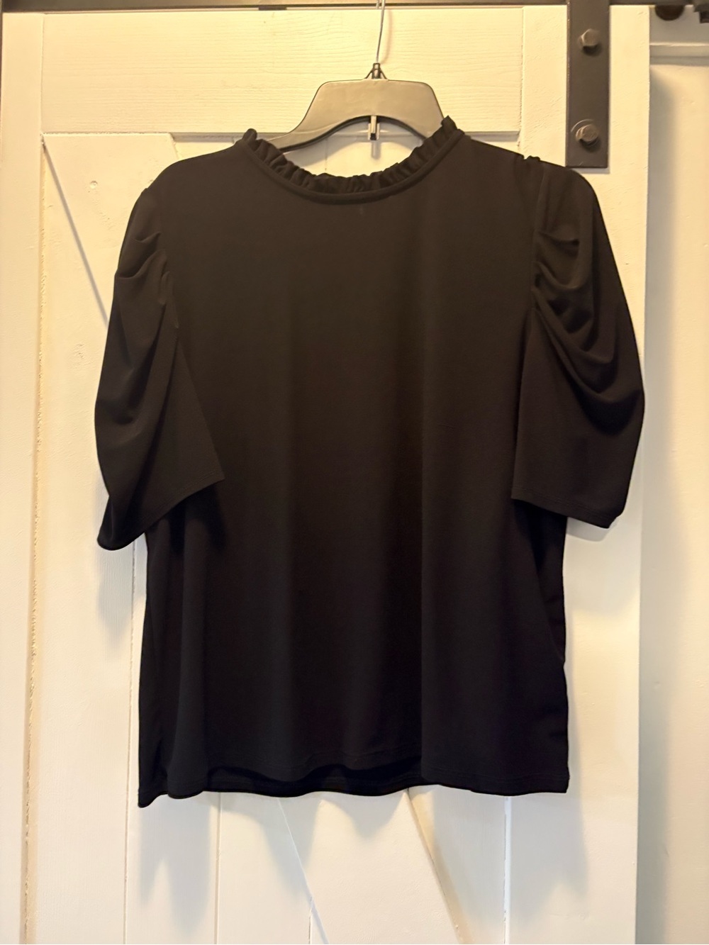 CeCe Black Ruffle Neck Puff Sleeve Blouse